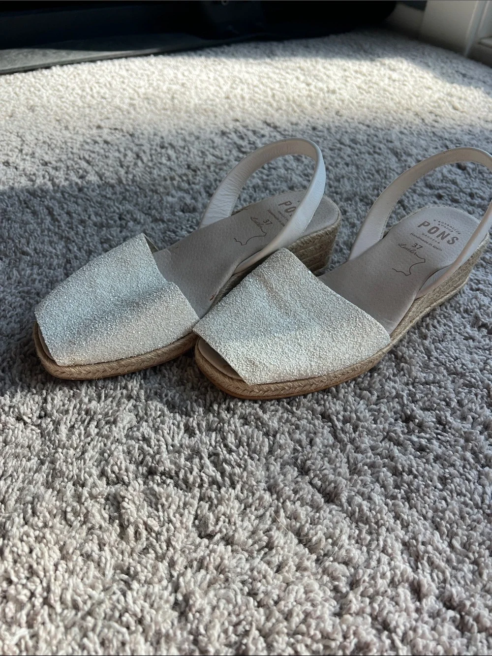 PONS Leather Cream Espadrille Slingback Sandals